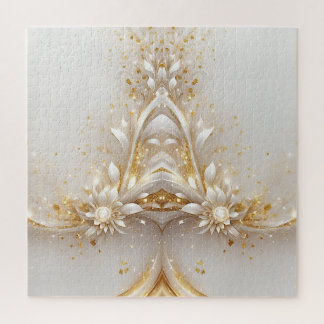 White Gold Floral Jigsaw Puzzle