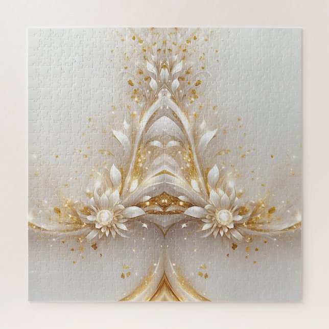White Gold Floral Jigsaw Puzzle (Vertical)