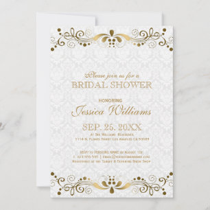 White & Gold Floral Lace Bridal Shower Invite