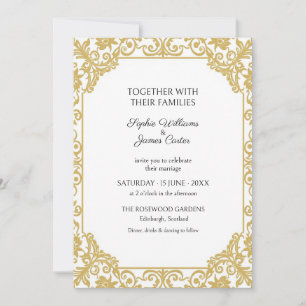 White Gold Floral Lace Wedding Invitation