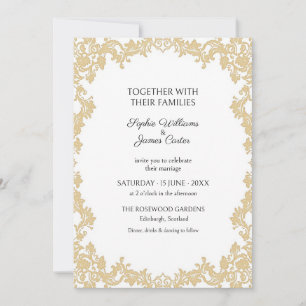 White Gold Floral Lace Wedding Invitation