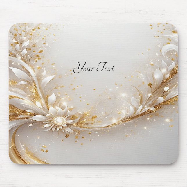 White Gold Floral Mousepad (Front)