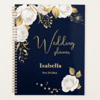 white gold floral navy blue wedding