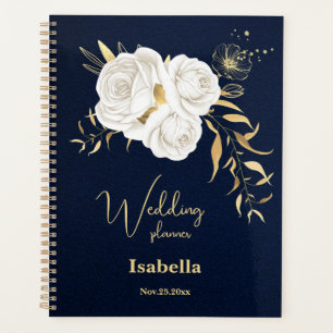 white gold floral navy blue wedding planner