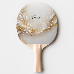 White Gold Floral Ping Pong Paddle