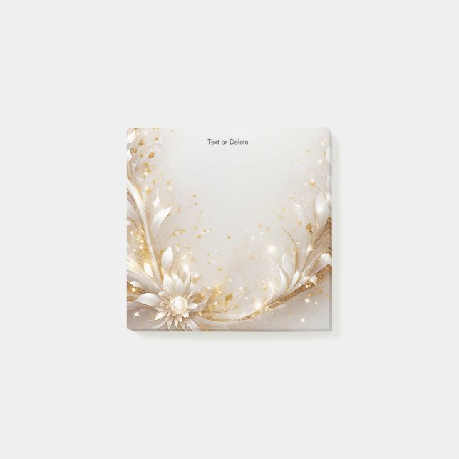 White Gold Floral Post it Notes (Front)