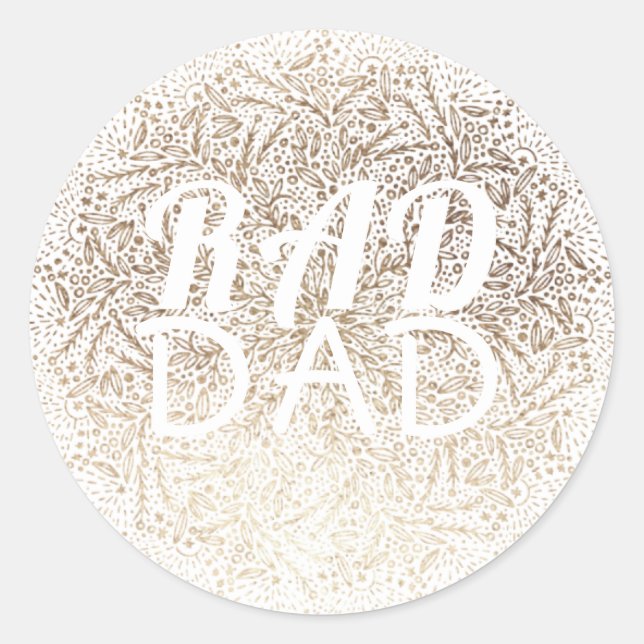 White Gold Floral RAD Formal Elegant Father's Day Classic Round Sticker (Front)