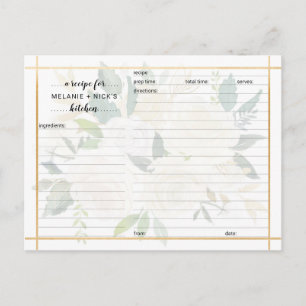 White gold floral recipe card