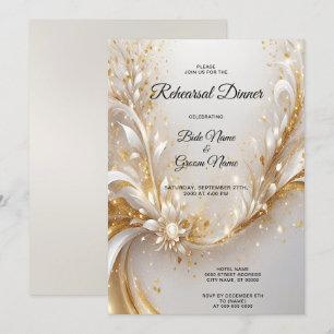White Gold Floral Rehearsal Dinner Invitation
