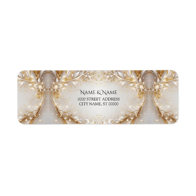 White Gold Floral Return Address Label (Front)