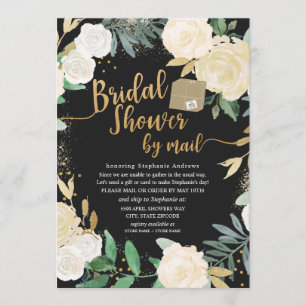 White Gold Floral Roses Bridal Shower by mail Invitation