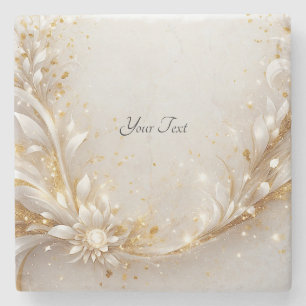 White Gold Floral Stone Coaster