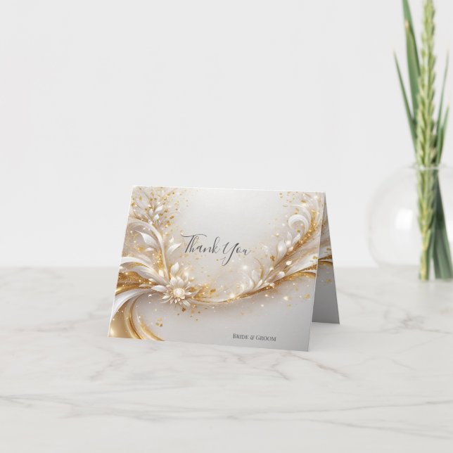 White Gold Floral Thank You Card (Front)