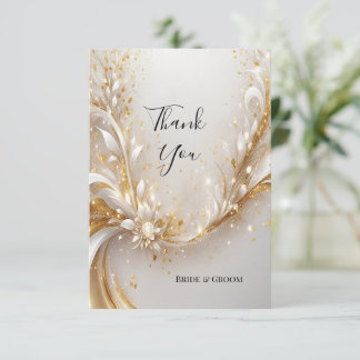 White Gold Floral Thank You Card
