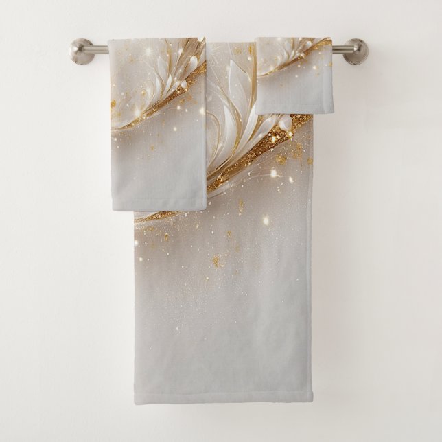 White Gold Floral Towel Set (Insitu)