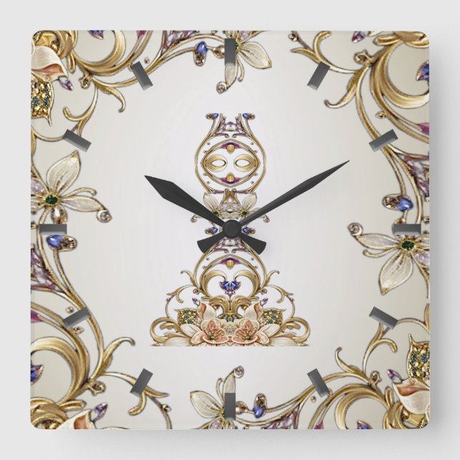 White Gold Floral Wall Clock (Front)
