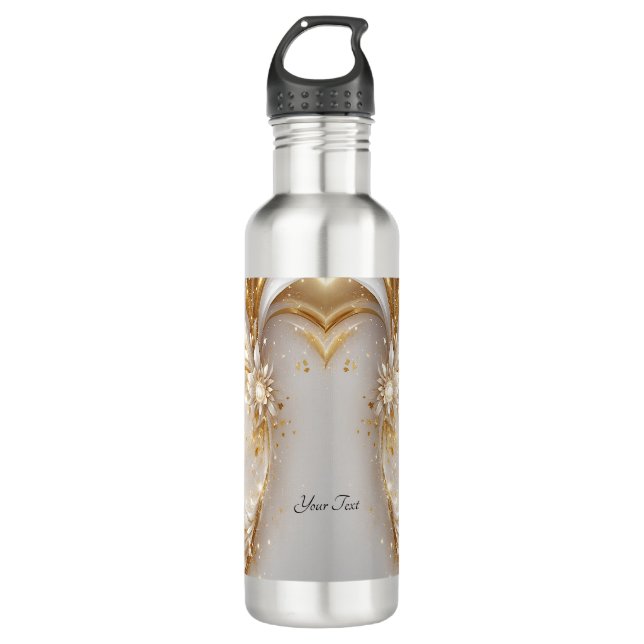 White Gold Floral Water Bottle (Front)