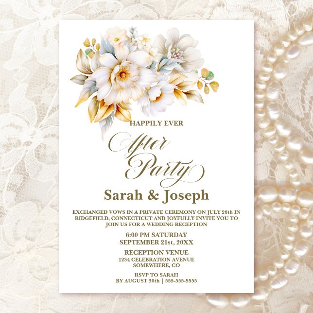 White Gold Floral Wedding After Party Invitation (Creator Uploaded)