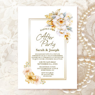White Gold Floral Wedding After Party Invitation