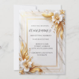 White Gold Floral Wedding Invitation