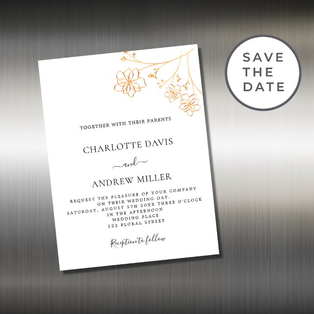 White gold floral wedding invitation magnet (Creator Uploaded)