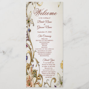 White Gold Floral Wedding Program Programme