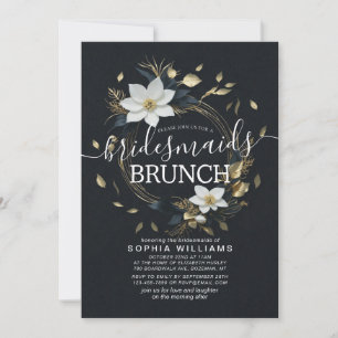 White Gold Floral Wreath Wedding Bridesmaid Brunch Invitation