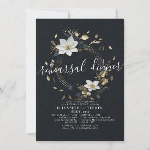 White Gold Floral Wreath Wedding Rehearsal Dinner Invitation