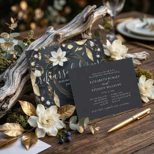 White Gold Floral Wreath Wedding Rehearsal Dinner Invitation