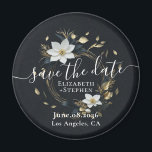White Gold Floral Wreath Wedding Save The Date Magnet<br><div class="desc">Modern Vintage Elegant Wedding Save The Date Magnet Template - Elegant Black White and Gold Floral Wreath.
These Designs Can Be Personalised For Your Special Occasion And Would Be Perfect For Your Wedding,  Bridal Shower,  Engagement Party,  Birthday Party And Many More Special Occasions.</div>
