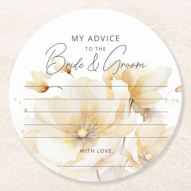 White Gold Flower Advice Bride Groom Favour Round Paper Coaster (Front)