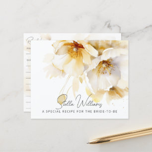 White Gold Flower Bridal Shower Recipe Card