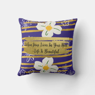 White & Gold Flower Cushion