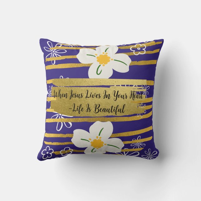 White & Gold Flower Cushion (Back)