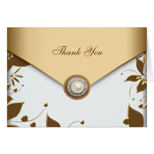 White Gold Flower Pearl Thank You Cards