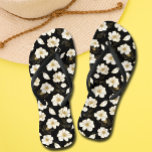 White Gold Flowers Black Flip Flops<br><div class="desc">Black flip flops with a pattern of white and gold flowers,  these flip flops are perfect to dress up your outfit for any occasion. MORE designs in our store.</div>
