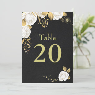 white gold flowers black table number