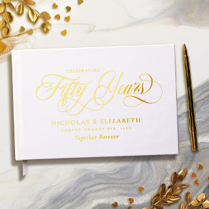 White Gold Foil 50th Wedding Anniversary Guest Book