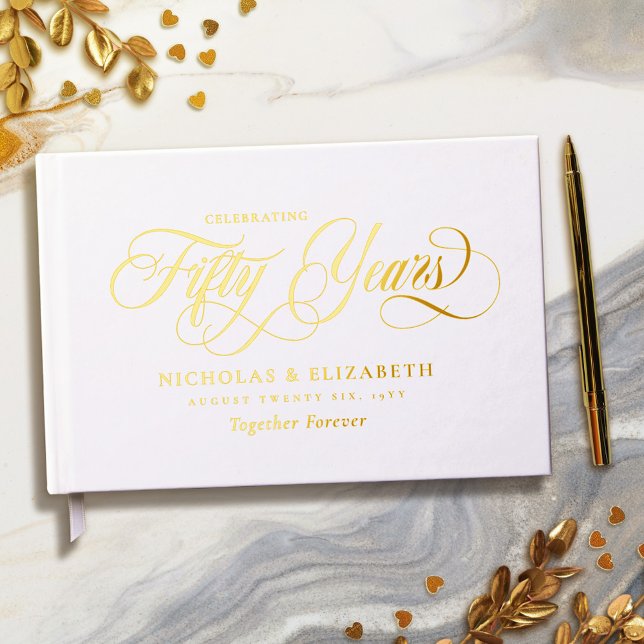 White Gold Foil 50th Wedding Anniversary Guest Book (Creator Uploaded)