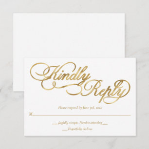 White & Gold Foil Calligraphy Formal Wedding RSVP Card