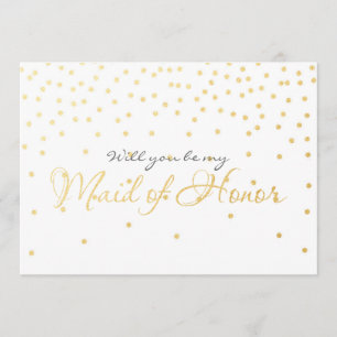 White & Gold Foil Confetti Dots MAID OF HONOR card
