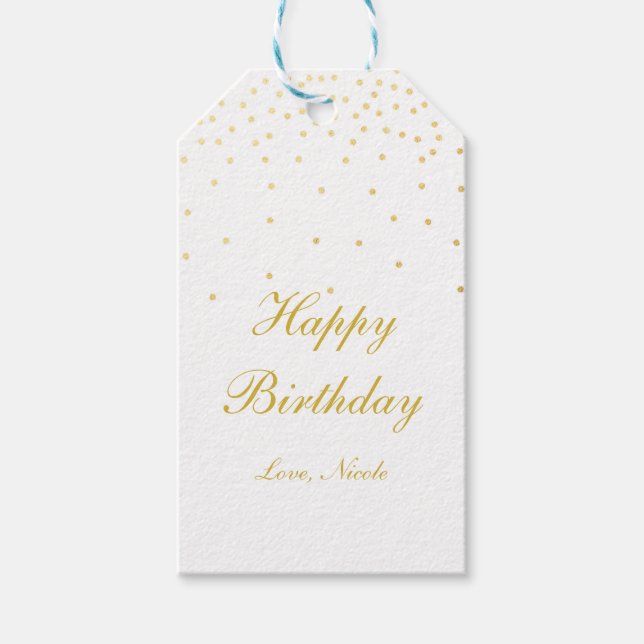 White & Gold Foil Confetti Dots Party Gift Tag (Front)