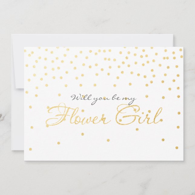 White Gold Foil Confetti FLOWER GIRL Card (Front)