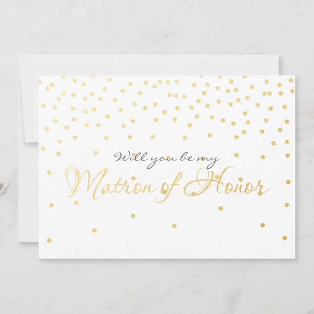 White Gold Foil Confetti MATRON OF HONOR Card (Front)