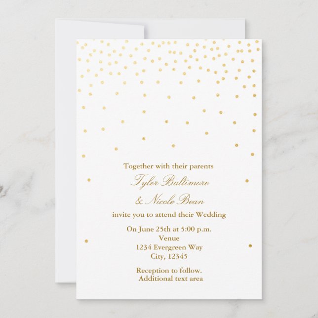 White & Gold Foil Dots Modern Wedding Invitation (Front)