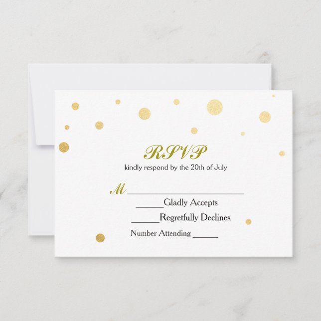 White & Gold Foil Dots RSVP Wedding Card (Front)
