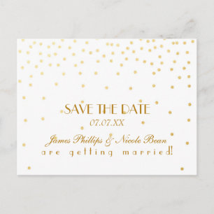 White & Gold Foil Dots Save The Date Postcard