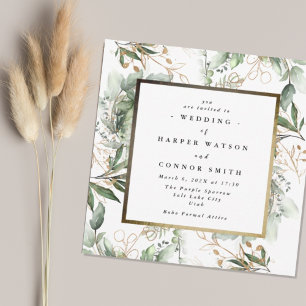 White Gold Foil Frame   Boho Botanical Eucalyptus Invitation