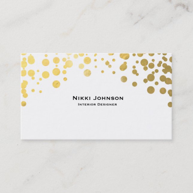 White Gold Foil Glam Confetti Dots Business Card (Front)