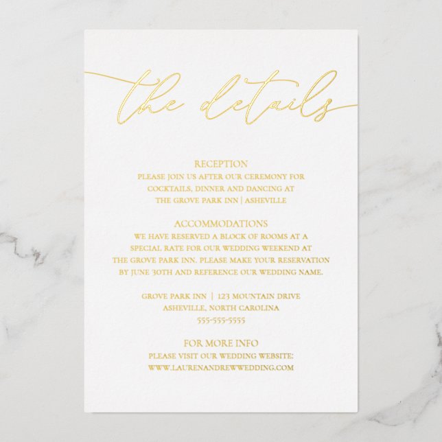 White Gold Foil Minimalist Wedding Enclosure Card  (Front)